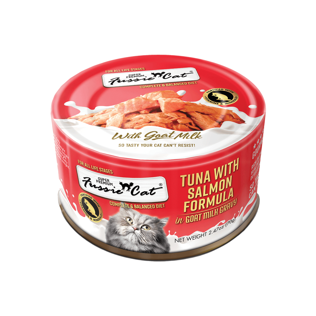 Fussie Cat Tuna with Salmon Formula in Goat Milk Gravy Canned Cat Food