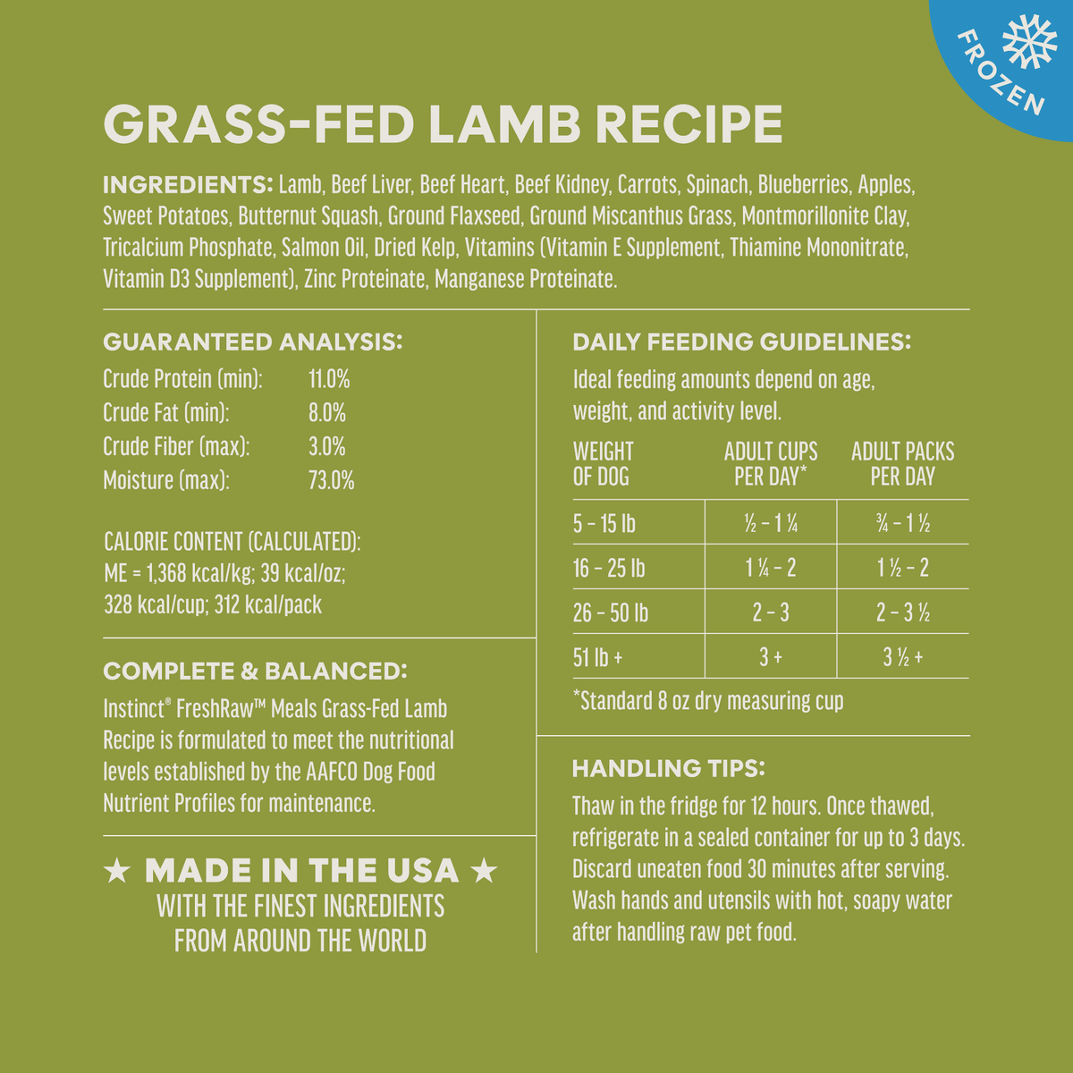 Instinct Frozen FreshRaw Meals Grass-Fed Lamb Recipe Adult Dog Food 8 oz