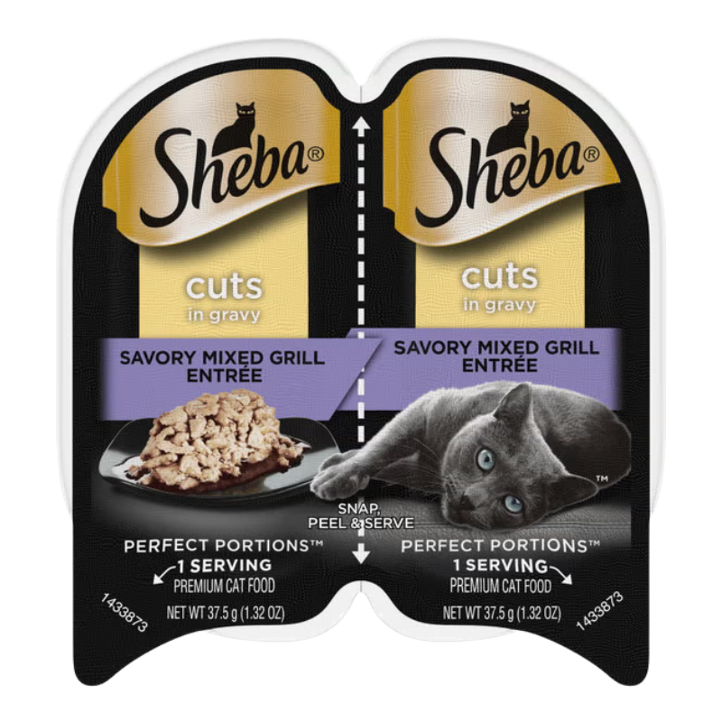 Sheba Perfect Portions Grain-Free Savory Mixed Grill Cuts in Gravy Entree Adult Wet Cat Food Trays