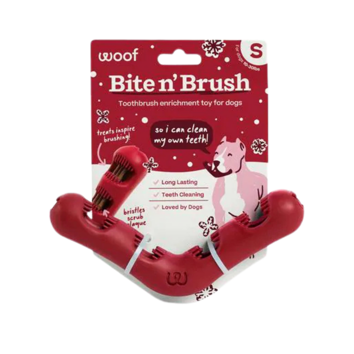 Woof Holiday Red Bite N Brush Refillable Dental Dog Chew