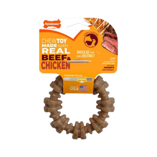 nylabone strong chew textured ring real beef chicken dog chew toy