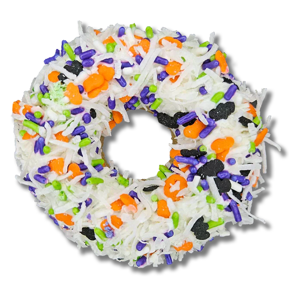 Halloween-themed dog treat with colorful sprinkles