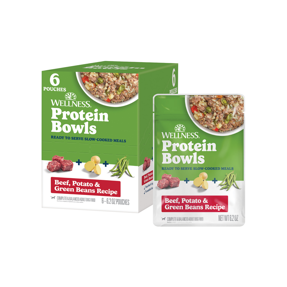 Wellness Protein Bowls Adult Whole Grains Beef, Potato & Green Beans Fresh Alternative Dog Food
