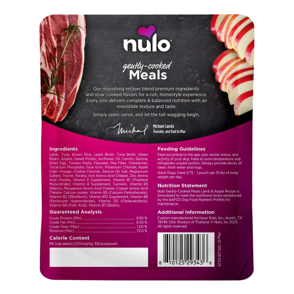 Nulo Gently-Cooked Reaty-to-Serve Meals Lamb & Apple Recipe for Dogs