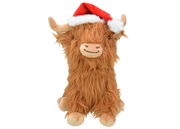 Multipet Holiday Highland Cow with Santa Hat Plush Dog Toy 8 in