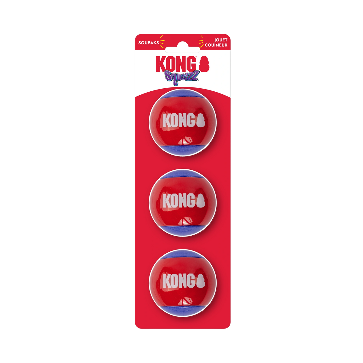 Kong Squeezz Action Red and Blue Balls Dog Toy 3 ct