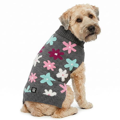 Petrageous Flower Dog Sweater, Grey