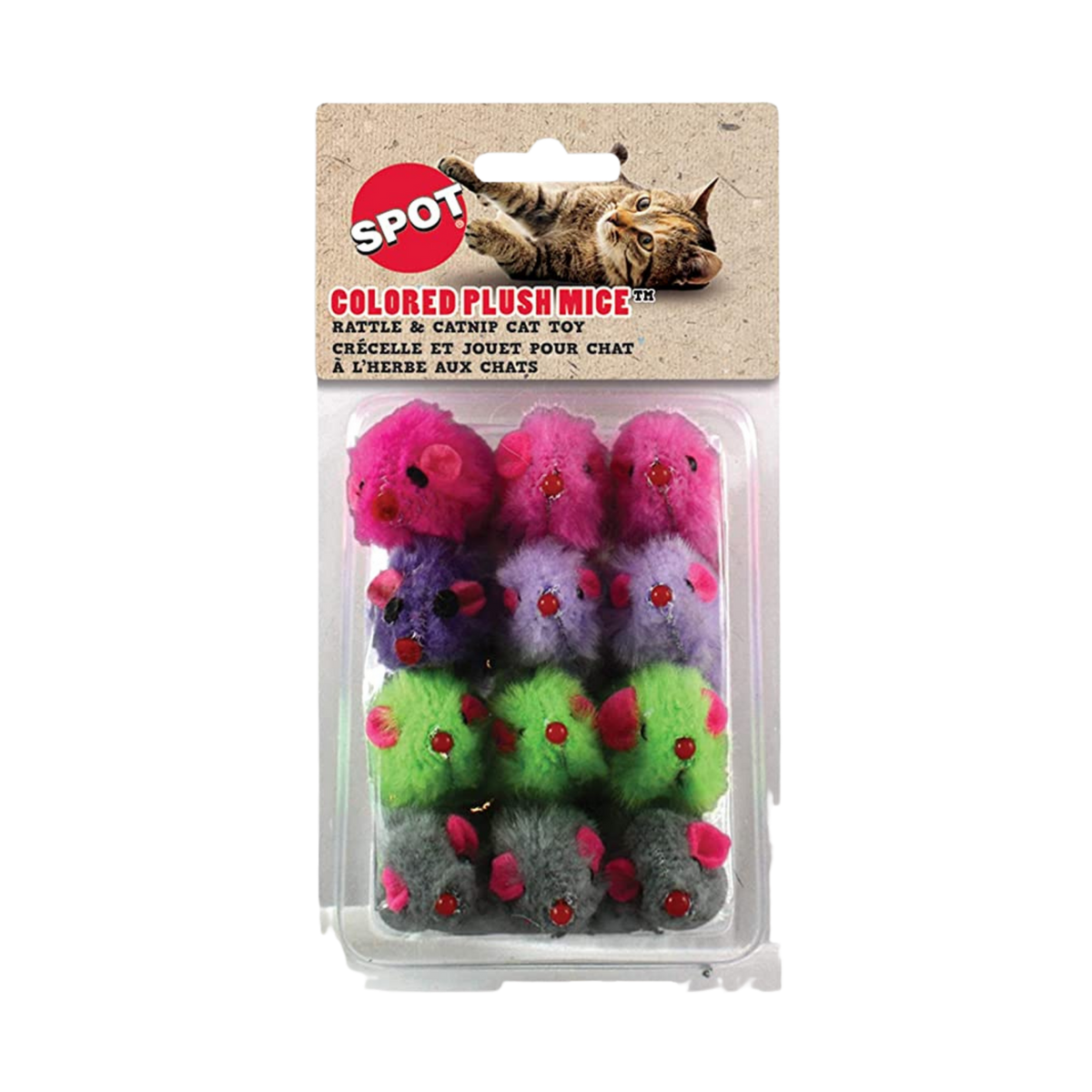 Spot Ethical Pet Rainbow Plush Rattling Mice Catnip Toys 12 pk