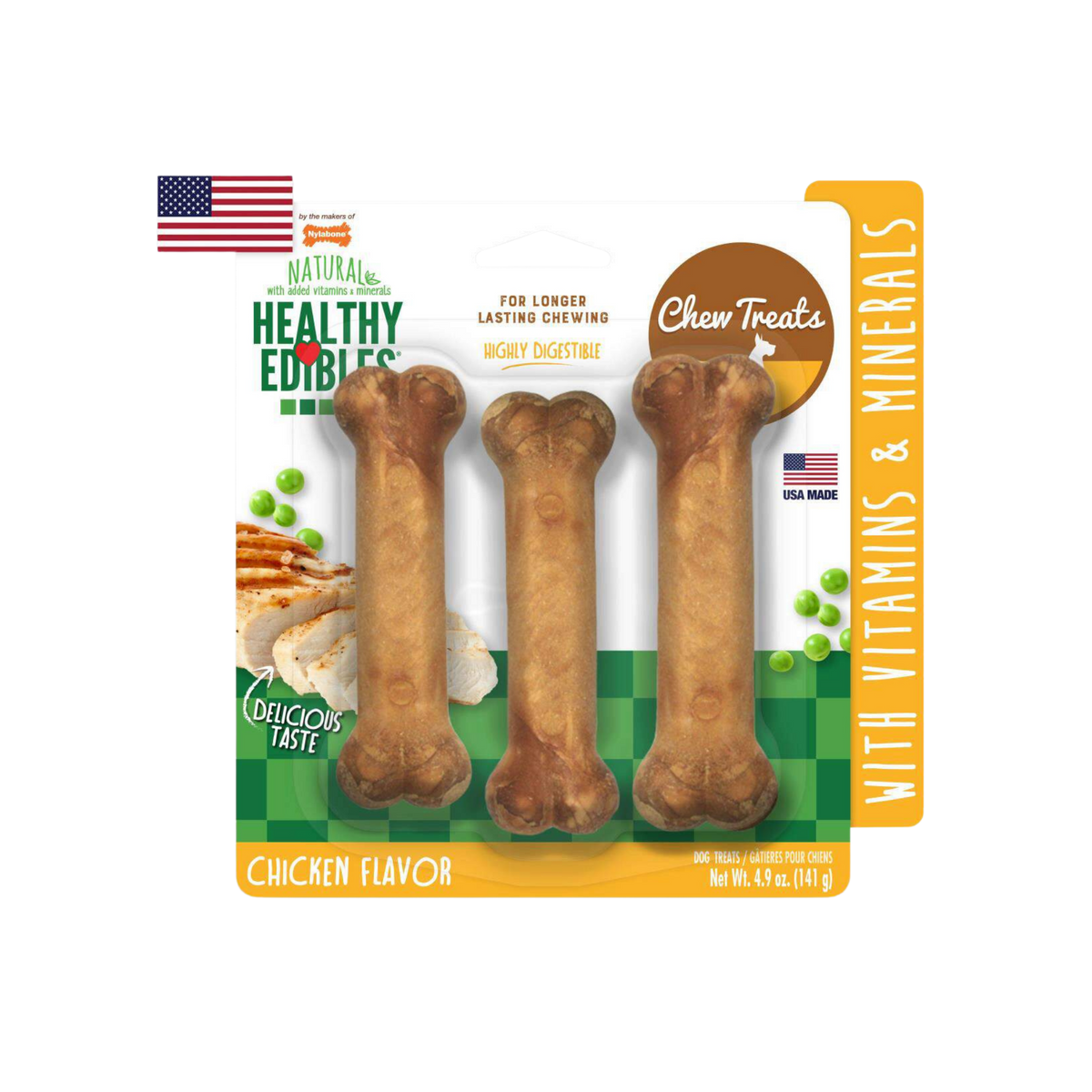 Nylabone Healthy Edibles Chicken Flavor Dog Bone Treat 3 pk up to 25 lbs