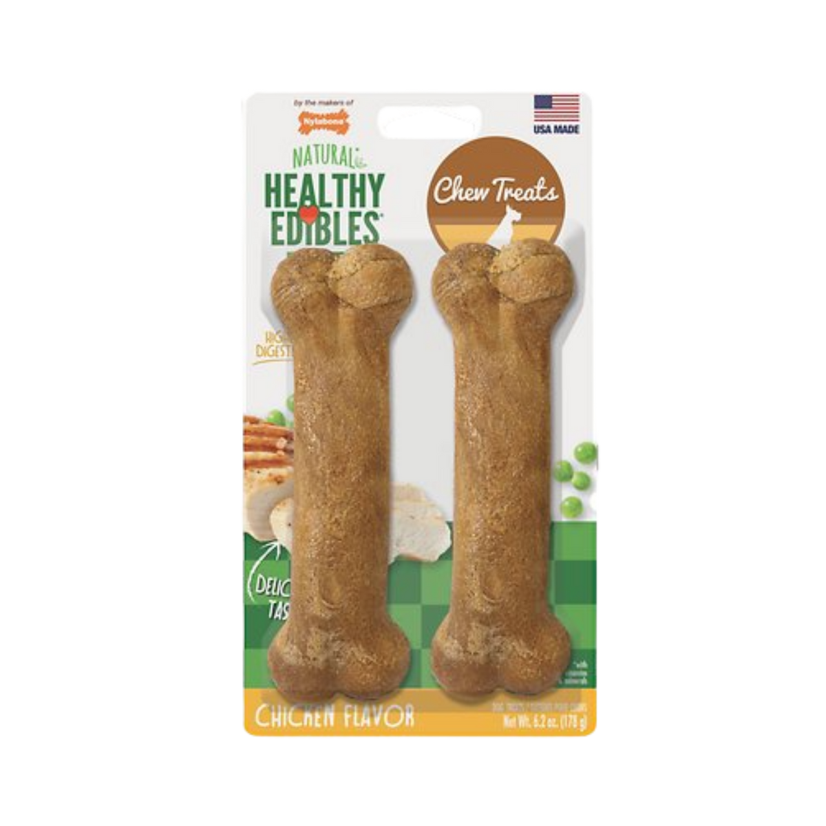 Nylabone Healthy Edibles Chicken Flavor Dog Bone Treats, Twin Pack up to 35 lbs