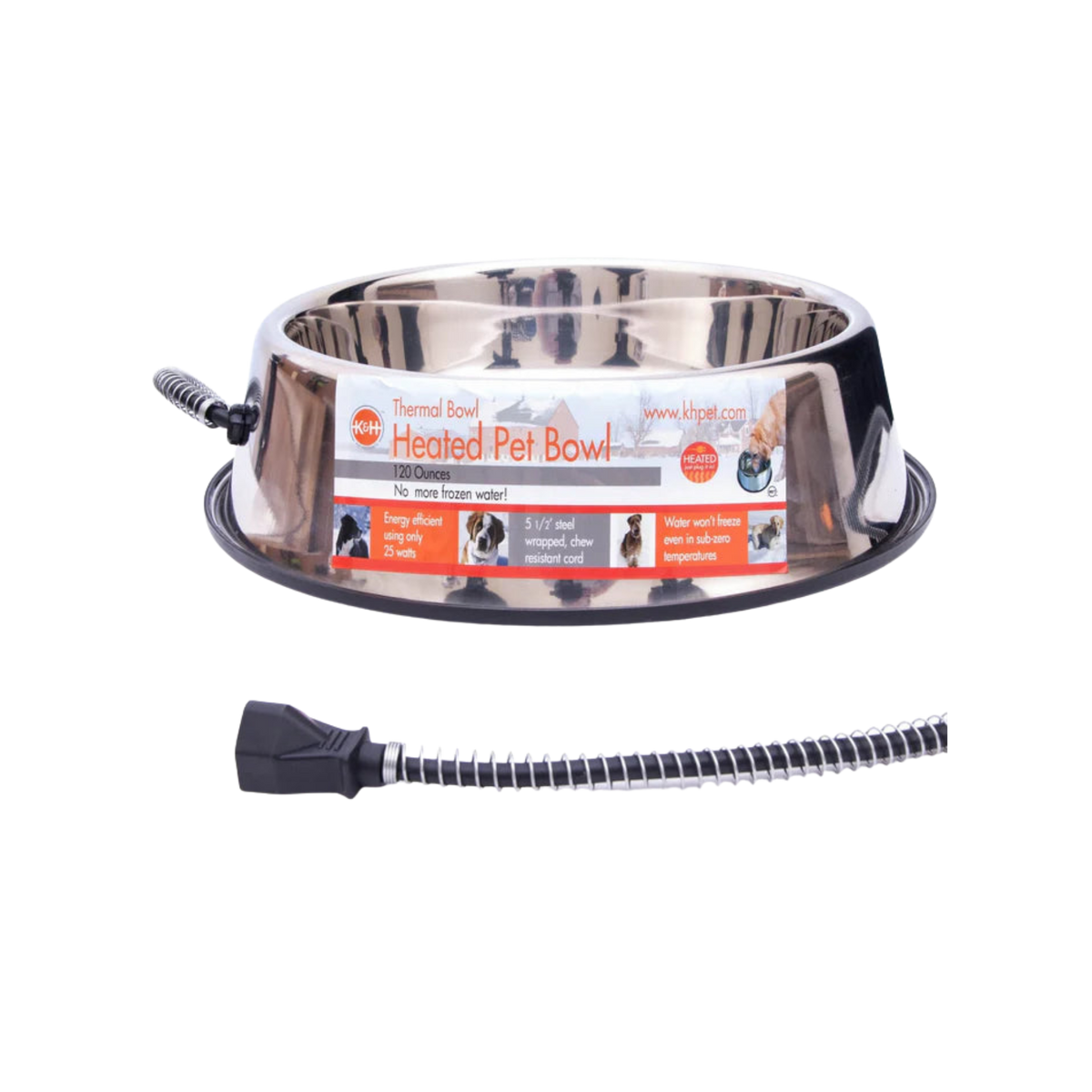 K&H Thermal Heated Stainless Steel Pet Water Bowl 120 oz