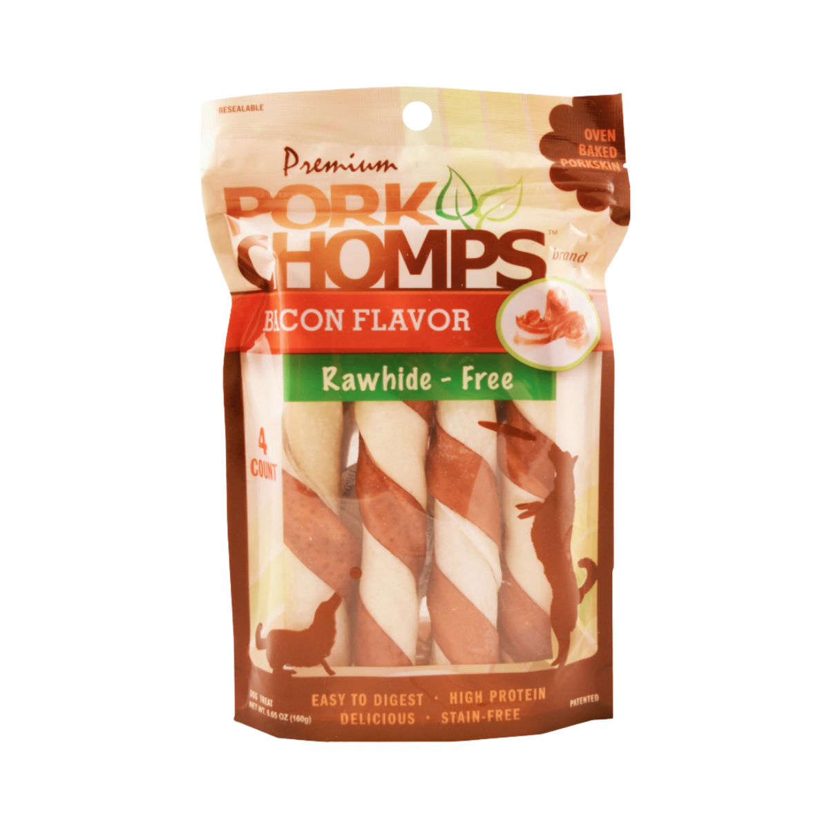 Scott Pet Pork Chomps Bacon Flavor Twists Rawhide-Free Dog Chews 4 ct