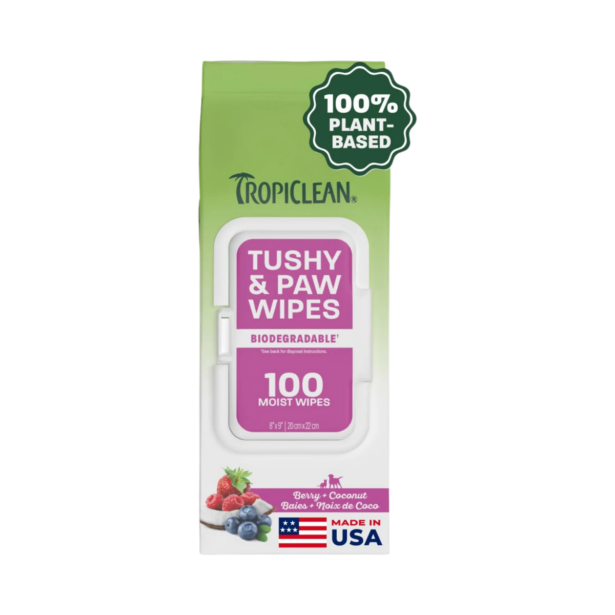 Tropiclean Deep Cleaning Berry & Coconut Dirt & Odor Remover Dog & Cat Wipes 100 ct