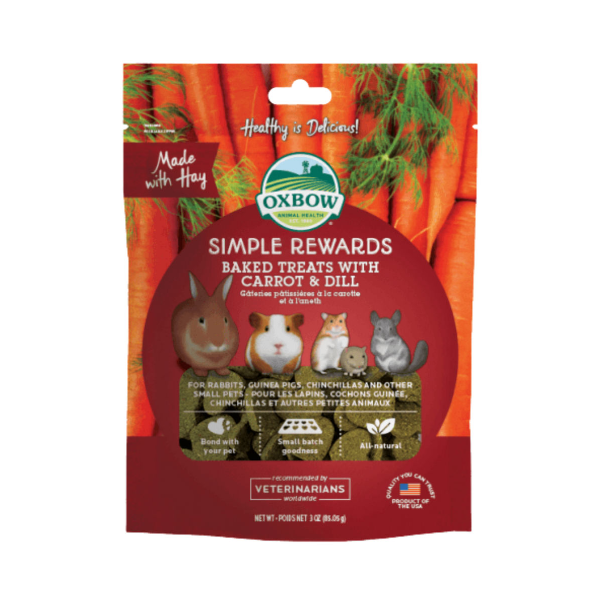 Oxbow Simple Rewards Baked Treats with Carrot & Dill for Small Animals 3 oz