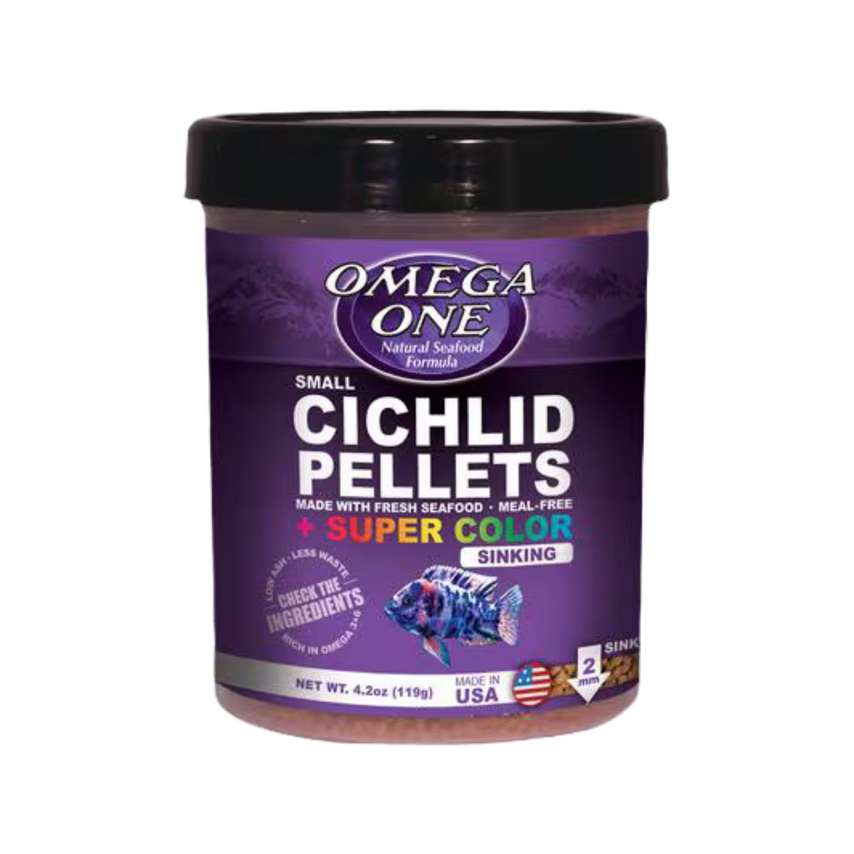 Omega One Super Color Small Cichlid Pellets Sinking Fish Food 4.2 oz