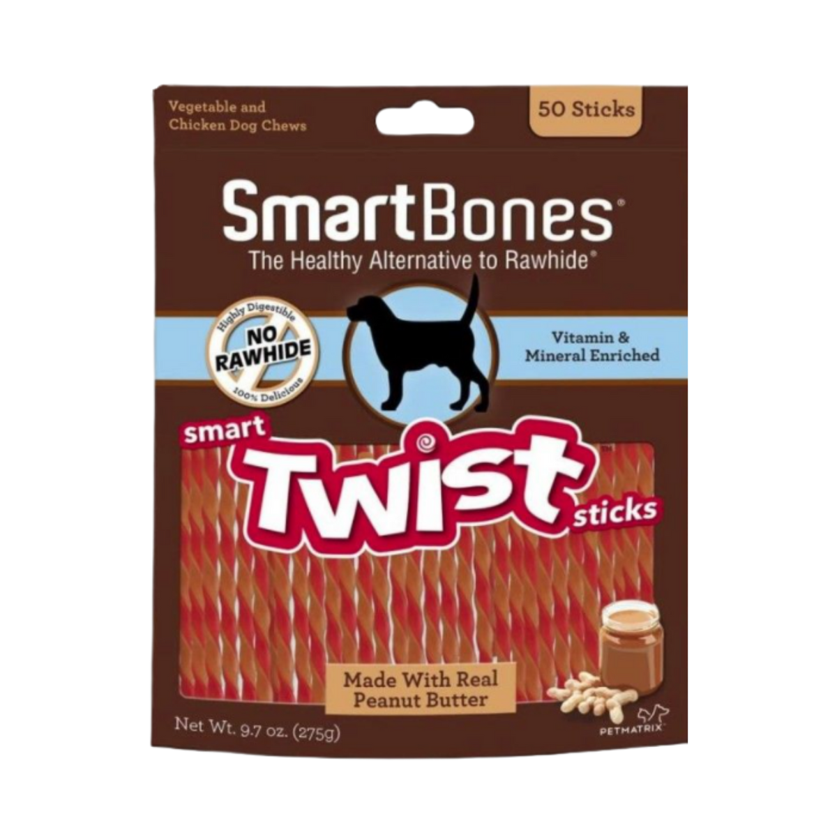 Smartbones Smart Twists Peanut Butter Rawhide-Free Dog Chews 50 pk