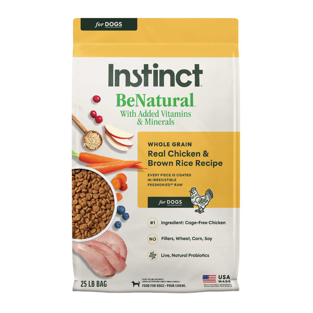 Instinct Be Natural Real Chicken & Brown Rice Recipe Freeze-Dried Raw Coated All Life Stage Dry Dog Food