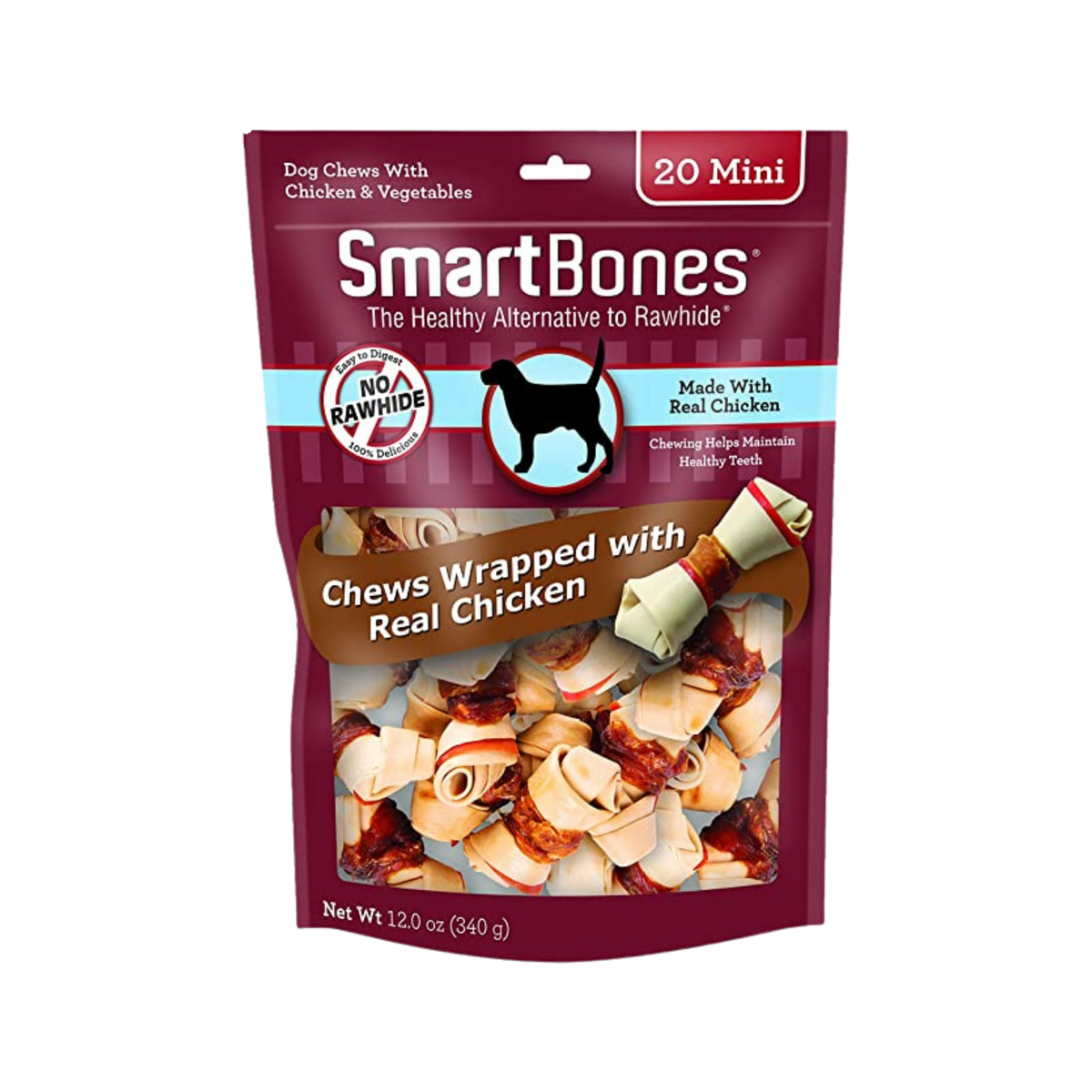 Smartbones Rawhide-Free Chicken/Vegetable With Chicken Wrap Knotted Mini Bones For Dogs 20 ct