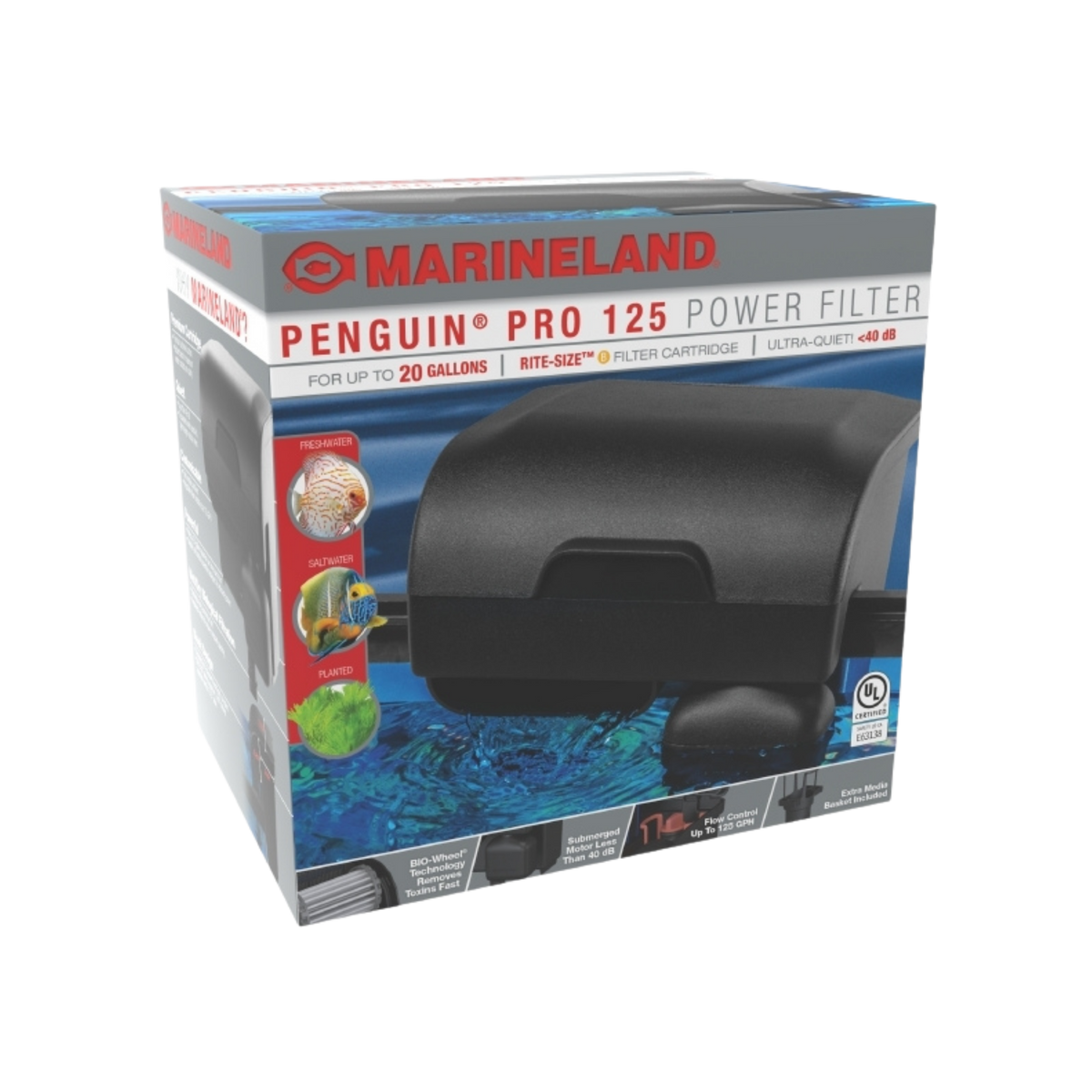 Marineland Penguin PRO 125 Power Aquarium Filter with BIO-Wheel Technology 125