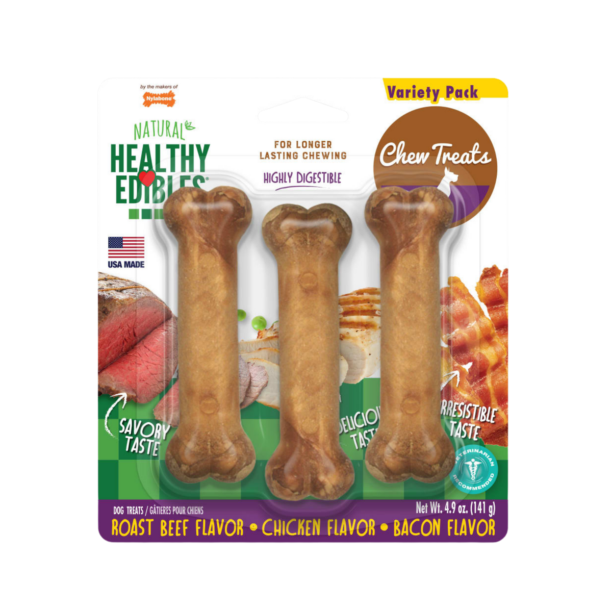 Nylabone Healthy Edibles All Natural Variety Pk Small Dog Chew Treats 3 pk