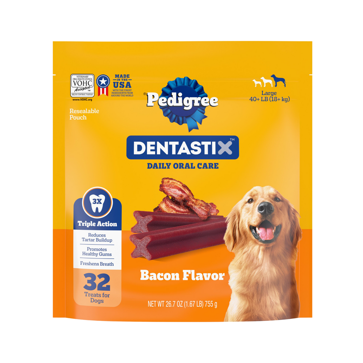 Pedigree Dentastix Large Bacon Flavor Dental Treats 32 ct