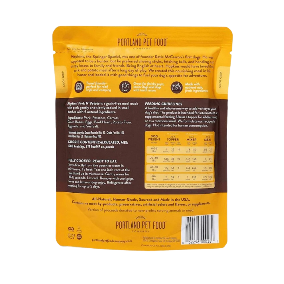 Portland Pet Food Company Hopkins' Pork N' Potato Grain & Gluten Free Dog Meal Pouch