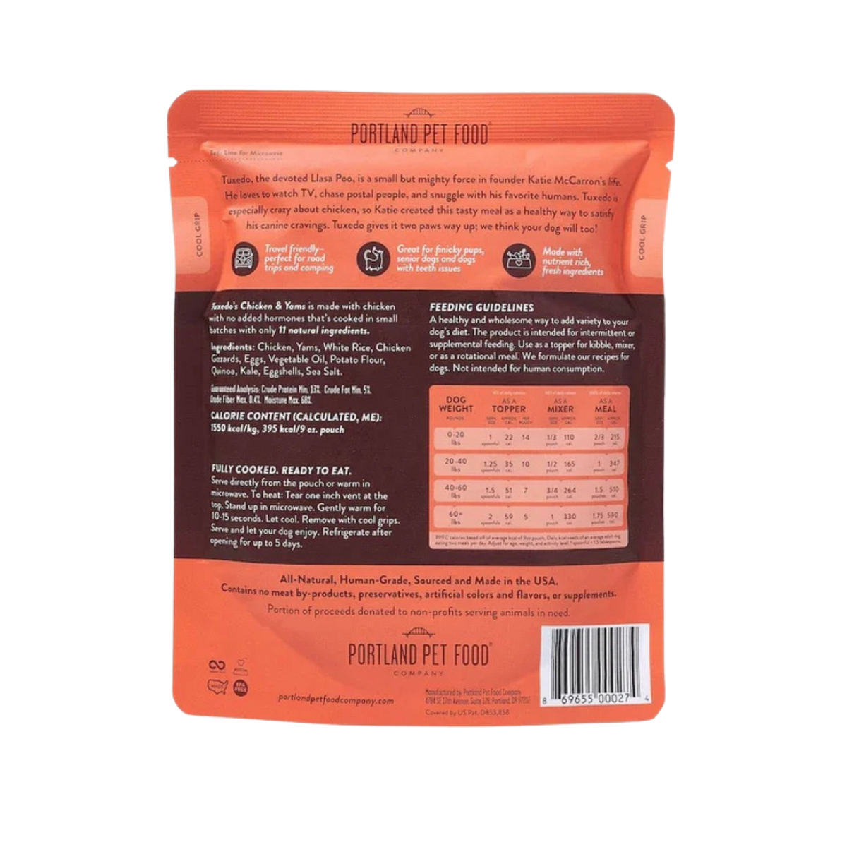 Portland Pet Food Company Tuxedo's Chicken & Yams Dog Meal Pouch