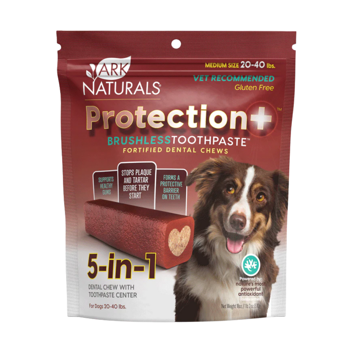 Ark Naturals Brushless Toothpaste Protection+ Medium Dental Dog Treats 18 oz