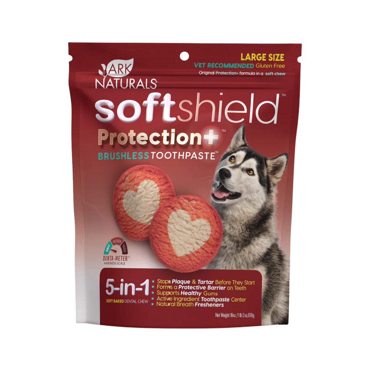Ark Naturals Brushless Toothpaste Soft Shield Protection+ Large Dental Dog Treats 18 oz