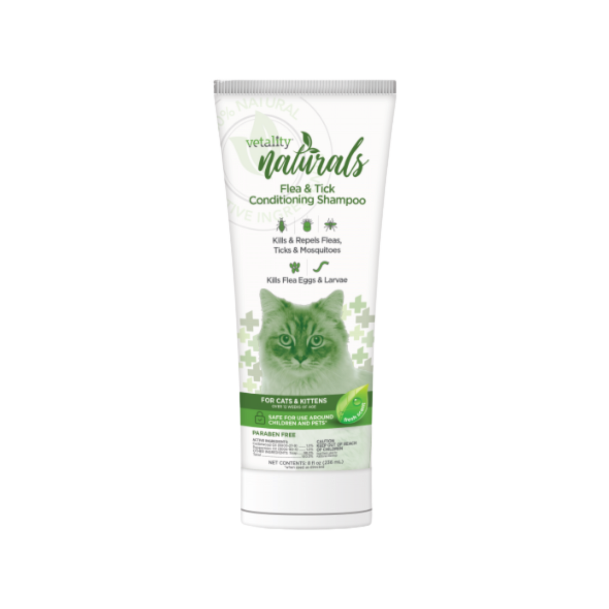Vetality Naturals Flea & Tick Conditioning Shampoo for Cats, Kills & Repels Fleas, Ticks & Mosquitoes 8 oz