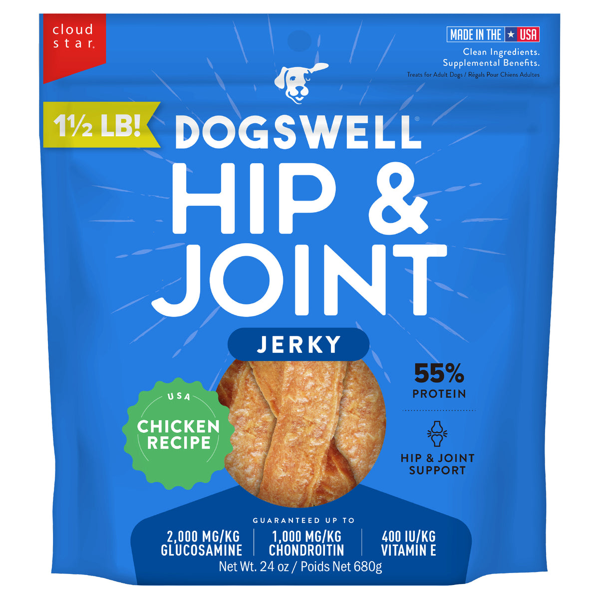 Dogswell Jerky Hip & Joint Chicken Recipe Grain-Free Dog Treats