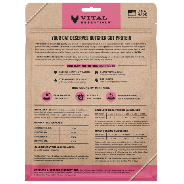Vital Essentials Freeze-Dried Raw Chicken Entrée Mini Nibs Cat Food 8 oz