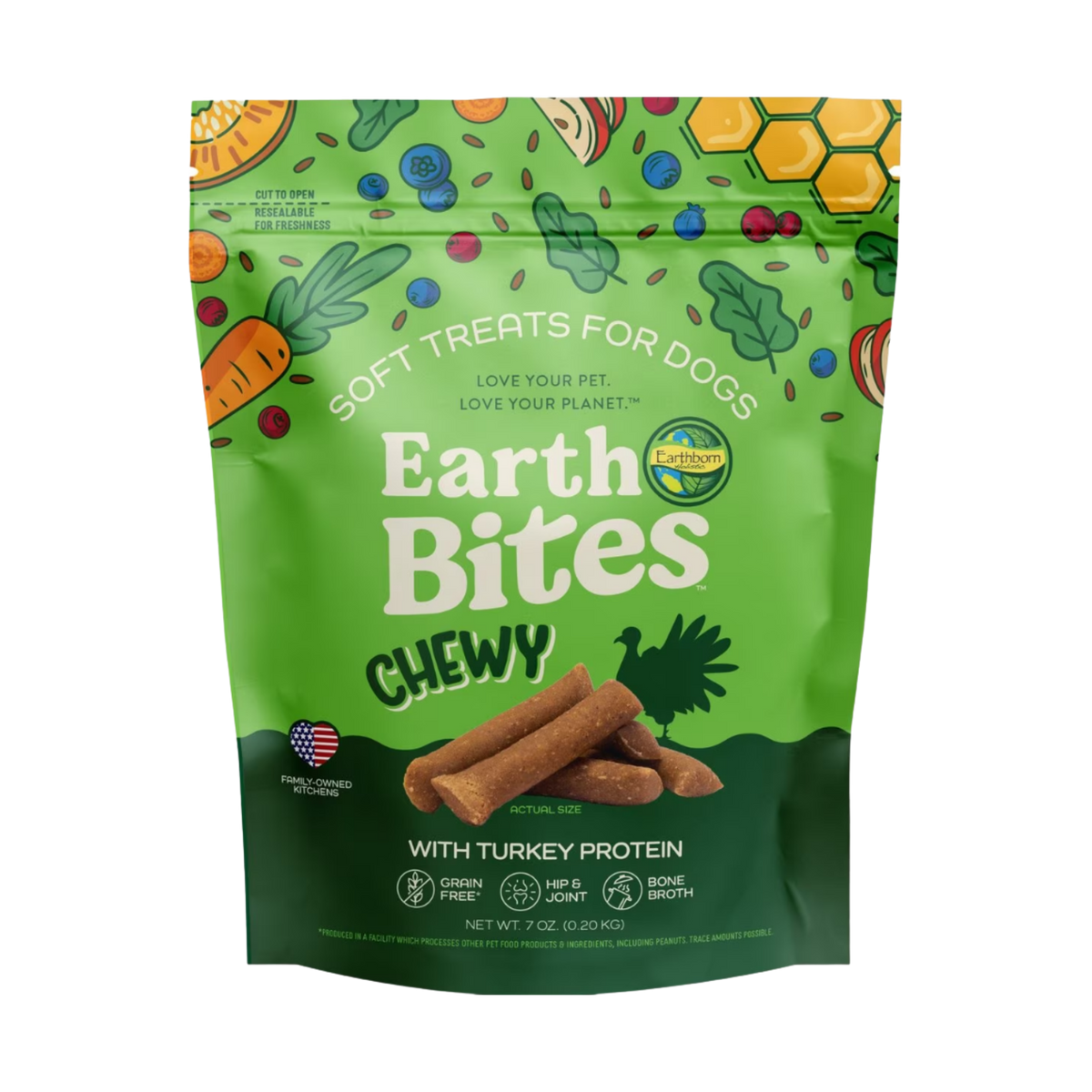 Earthborn EarthBites Grain-Free Chewy Dog Treats with Turkey Protein 7 oz