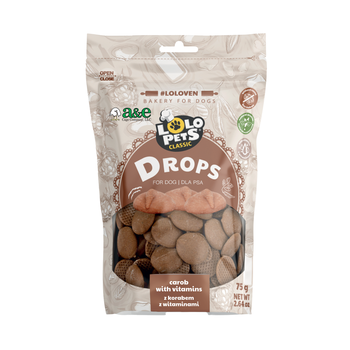A&E Lolo Pets Classic Carob Flavored Yogurt Drops Dog Treats