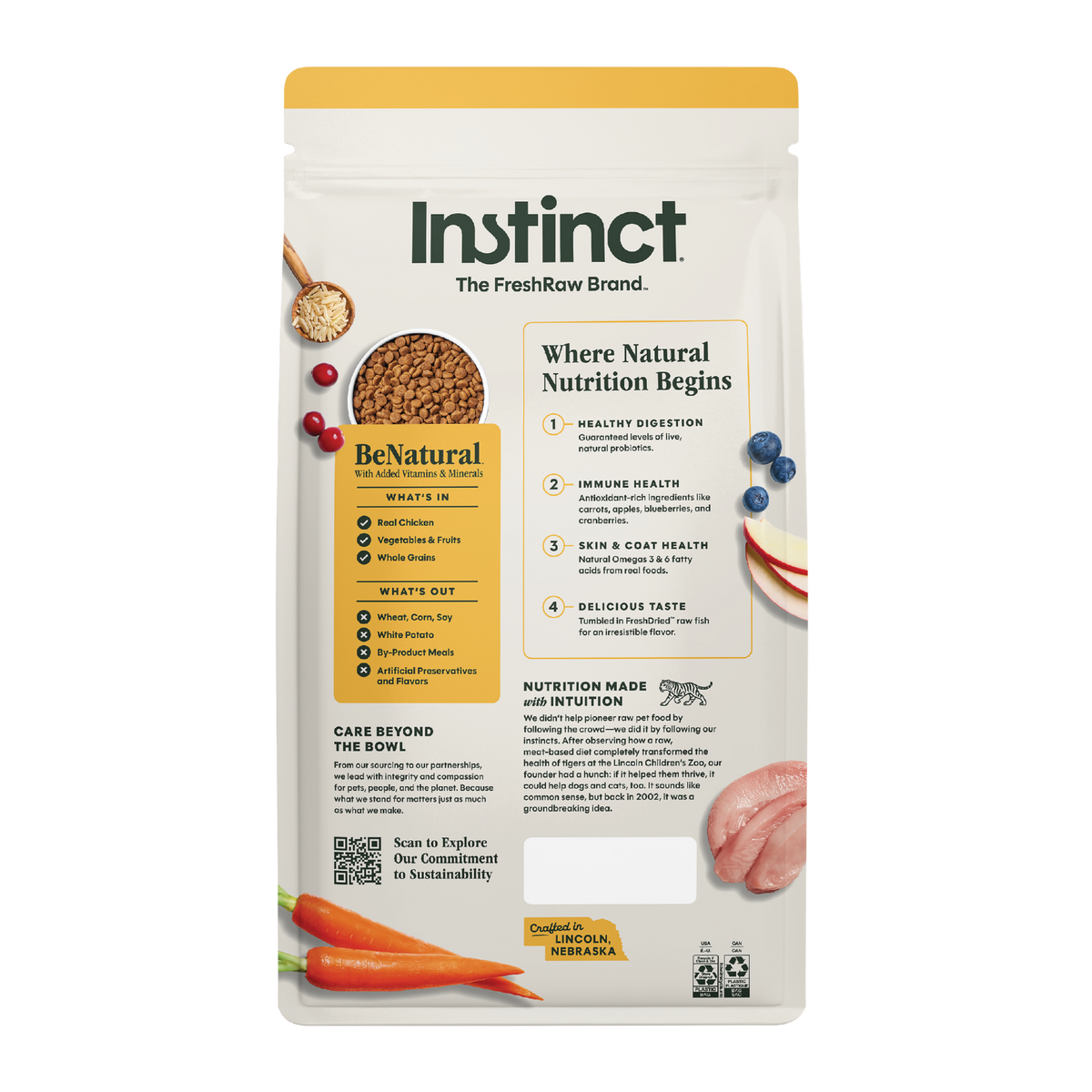 Instinct Be Natural Real Chicken & Brown Rice Recipe Freeze-Dried Raw Coated All Life Stage Dry Dog Food