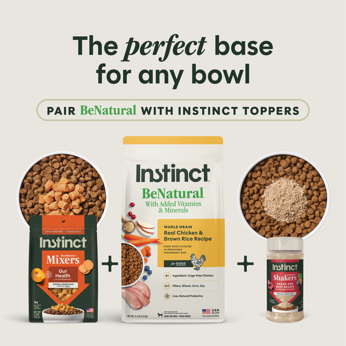 Instinct Be Natural Real Chicken & Brown Rice Recipe Freeze-Dried Raw Coated All Life Stage Dry Dog Food