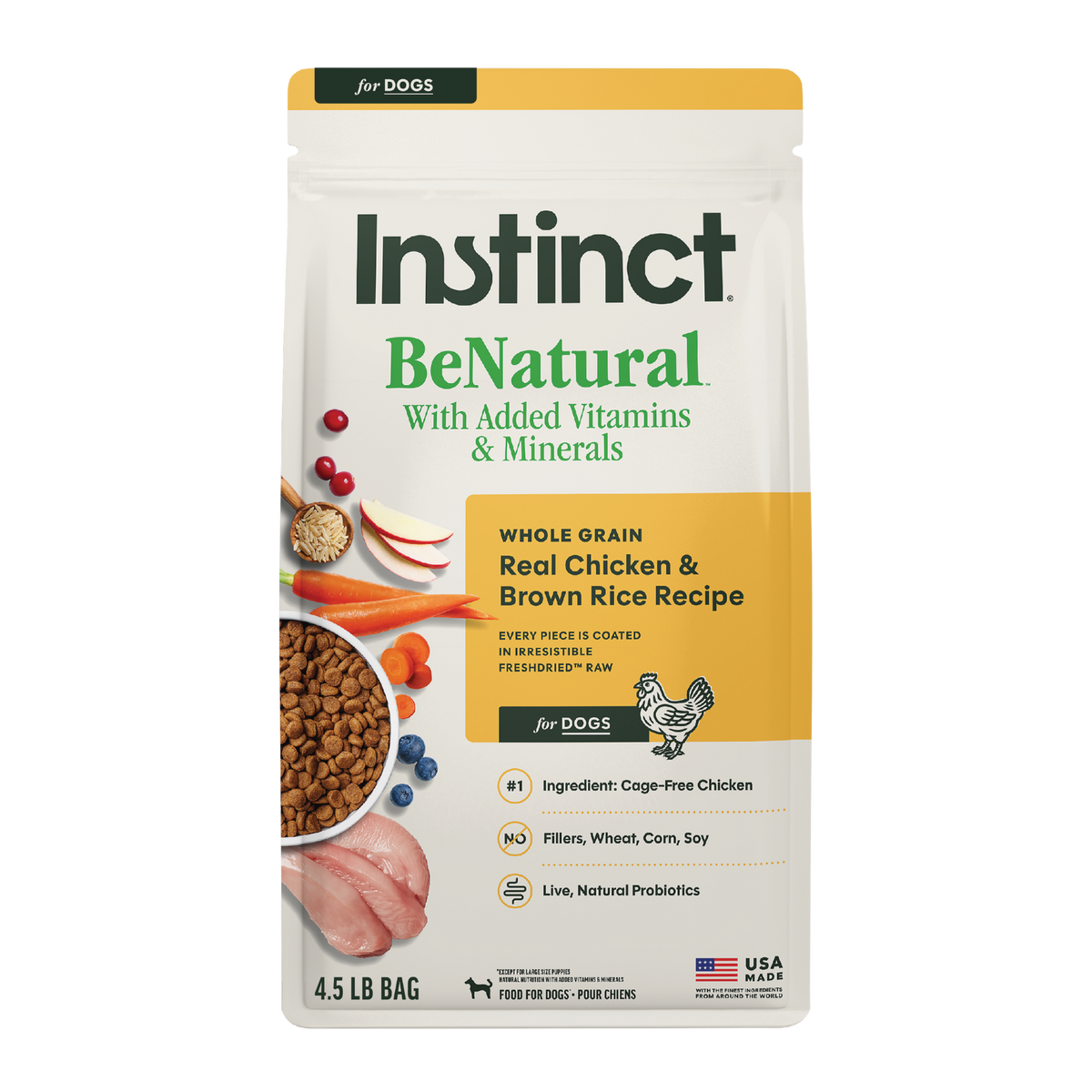 Instinct Be Natural Real Chicken & Brown Rice Recipe Freeze-Dried Raw Coated All Life Stage Dry Dog Food