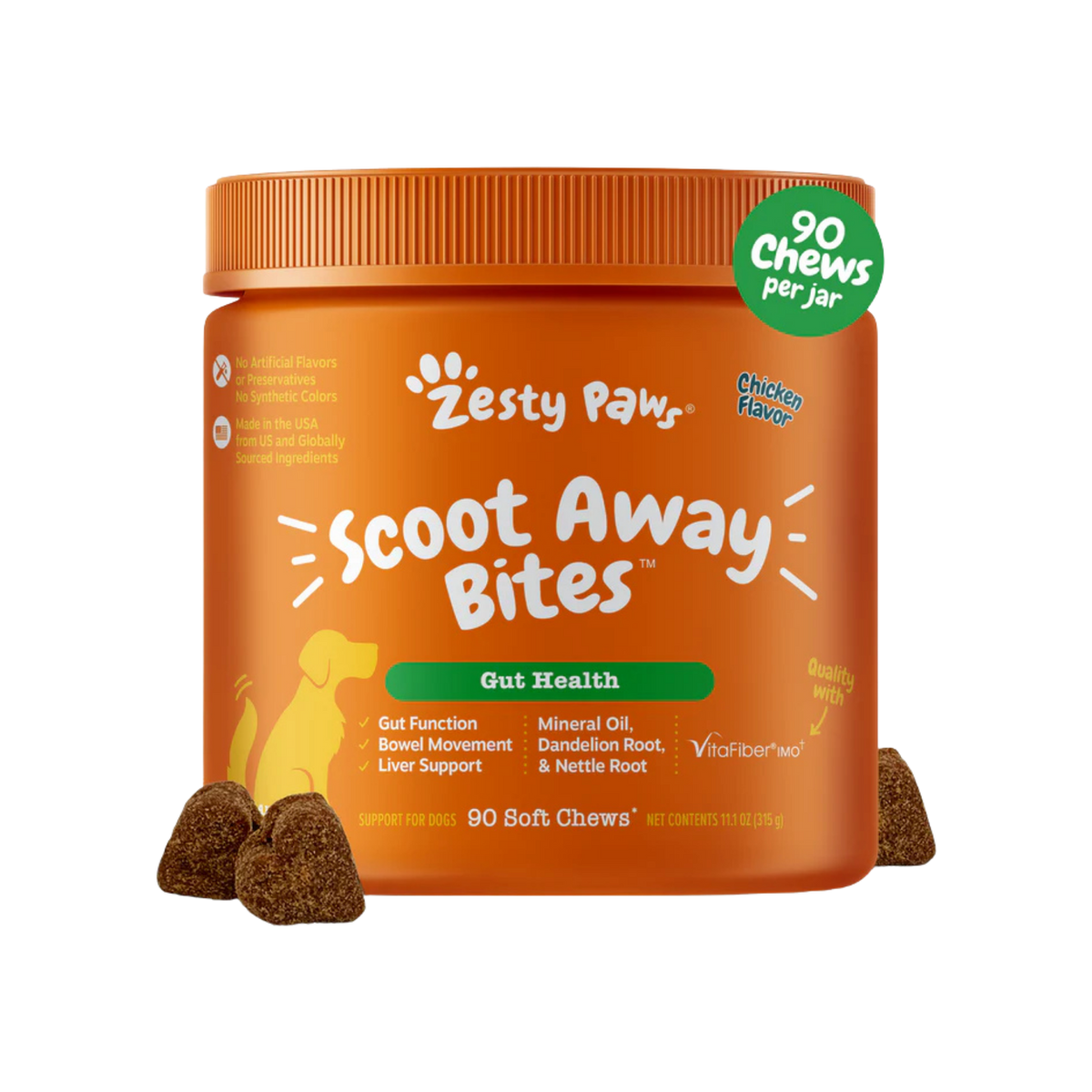 Zesty Paws Scoot Away Bites Gut Health Soft Chews for Dogs 90 ct