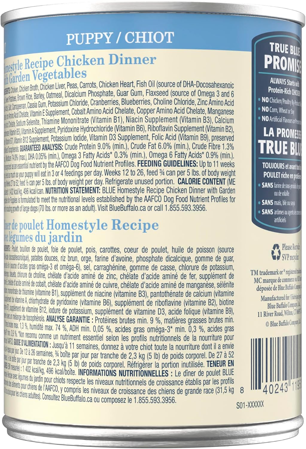 Blue Buffalo Homestyle Recipe Puppy Chicken Dinner With Garden Vegetables & Brown Rice Canned Dog Food Case of 12