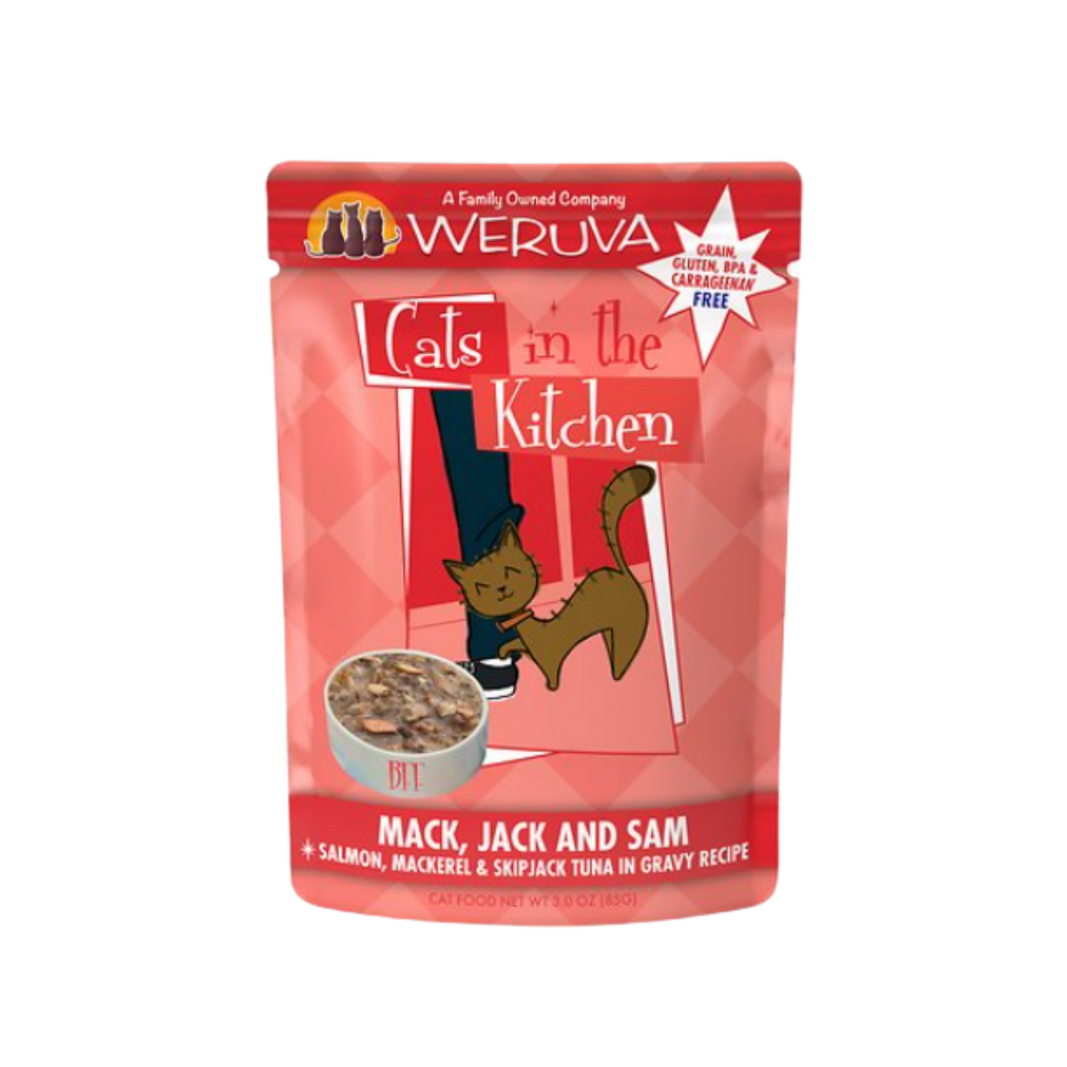 Weruva Cats In The Kitchen Mack, Jack, And Sam With Salmon, Mackerel, & Skipjack Tuna In Gravy Grain-Free Wet Cat Food