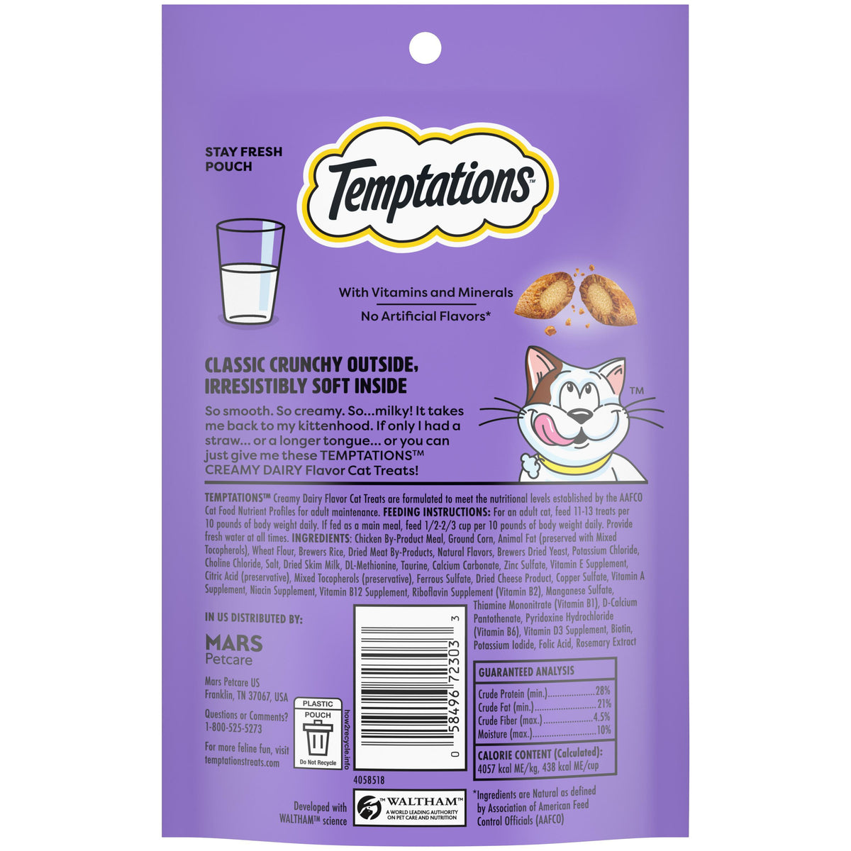 Whiskas Temptations Classic Crunchy and Soft Cat Treats Creamy Dairy Flavor