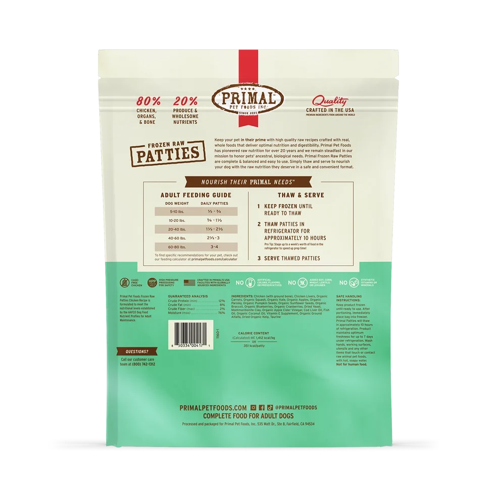 Primal Raw Frozen Patties Chicken Formula Dog Food 6 lb
