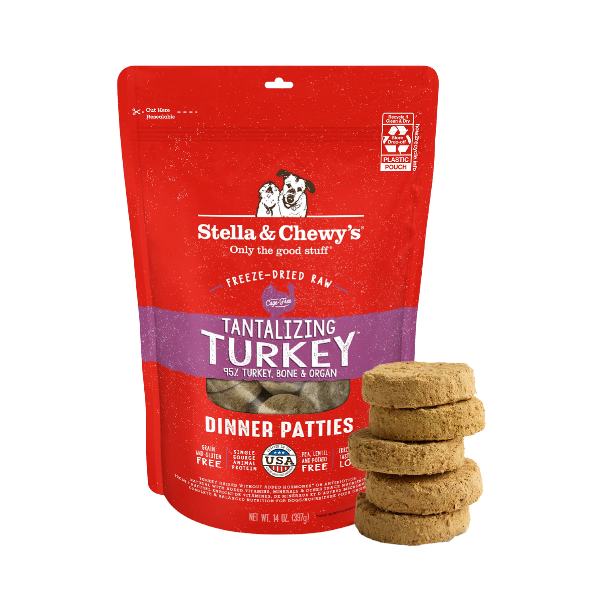 Stella & Chewy's Tantalizing Turkey Dinner Patties Freeze-Dried Raw Dog Food 14 oz