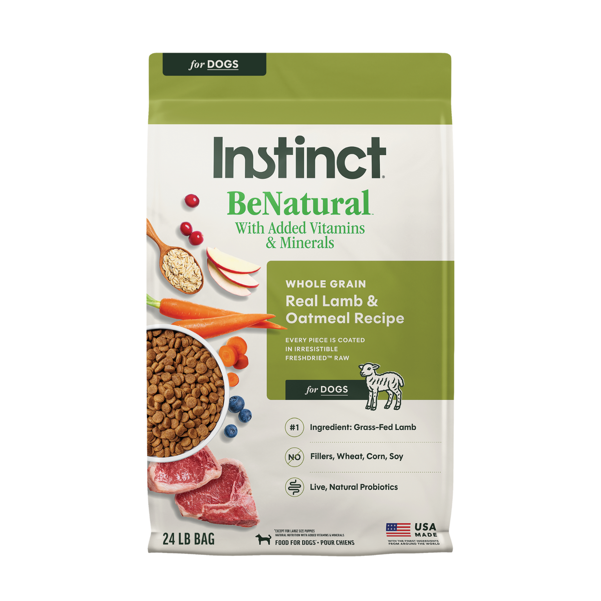Instinct Be Natural Real Lamb & Oatmeal Recipe Freeze-Dried Raw Coated All Life Stage Dry Dog Food