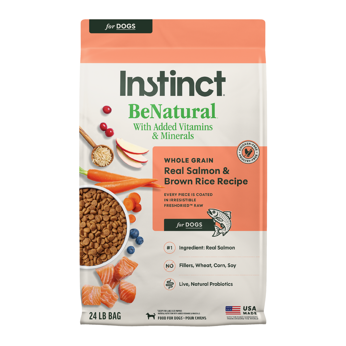 Instinct Be Natural Real Salmon & Brown Rice Recipe Freeze-Dried Raw Coated All Life Stage Dry Dog Food