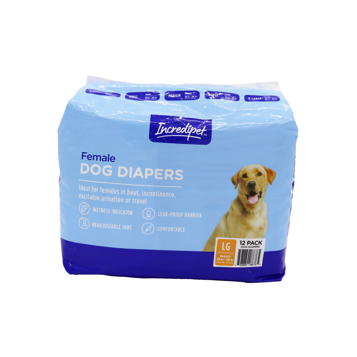 Incredipet Large Disposable Female Dog Diapers 12 pk