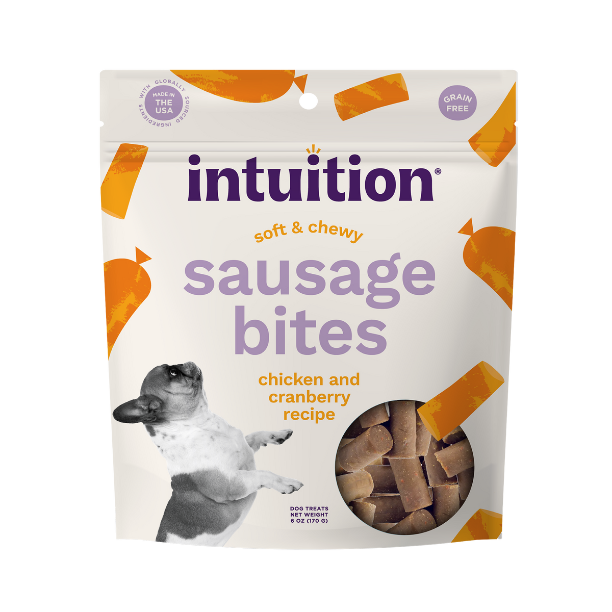 Intuition Chicken & Cranberry Recipe Grain-Free Soft & Chewy Sausage Bites Dog Treats 6 oz