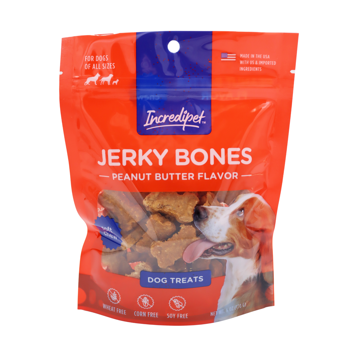 Incredipet Peanut Butter Flavored Jerky Bones Dog Treats 6 oz