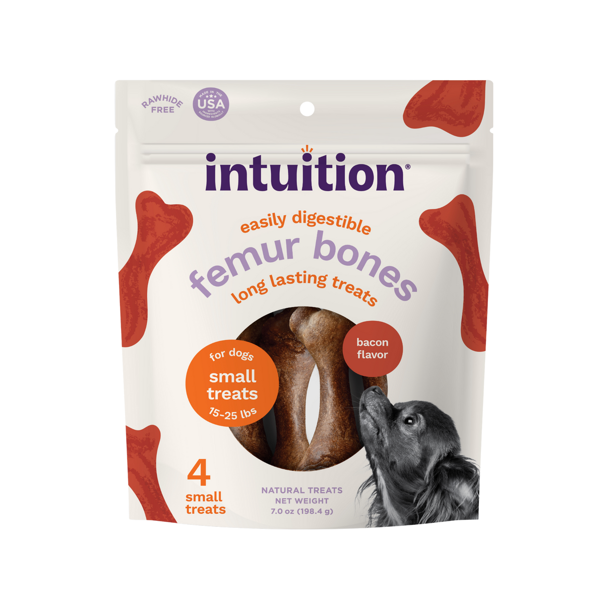 Intuition Femur Bones, Rawhide-Free, Long-Lasting Bacon Flavor Dog Chew Treats 4 ct
