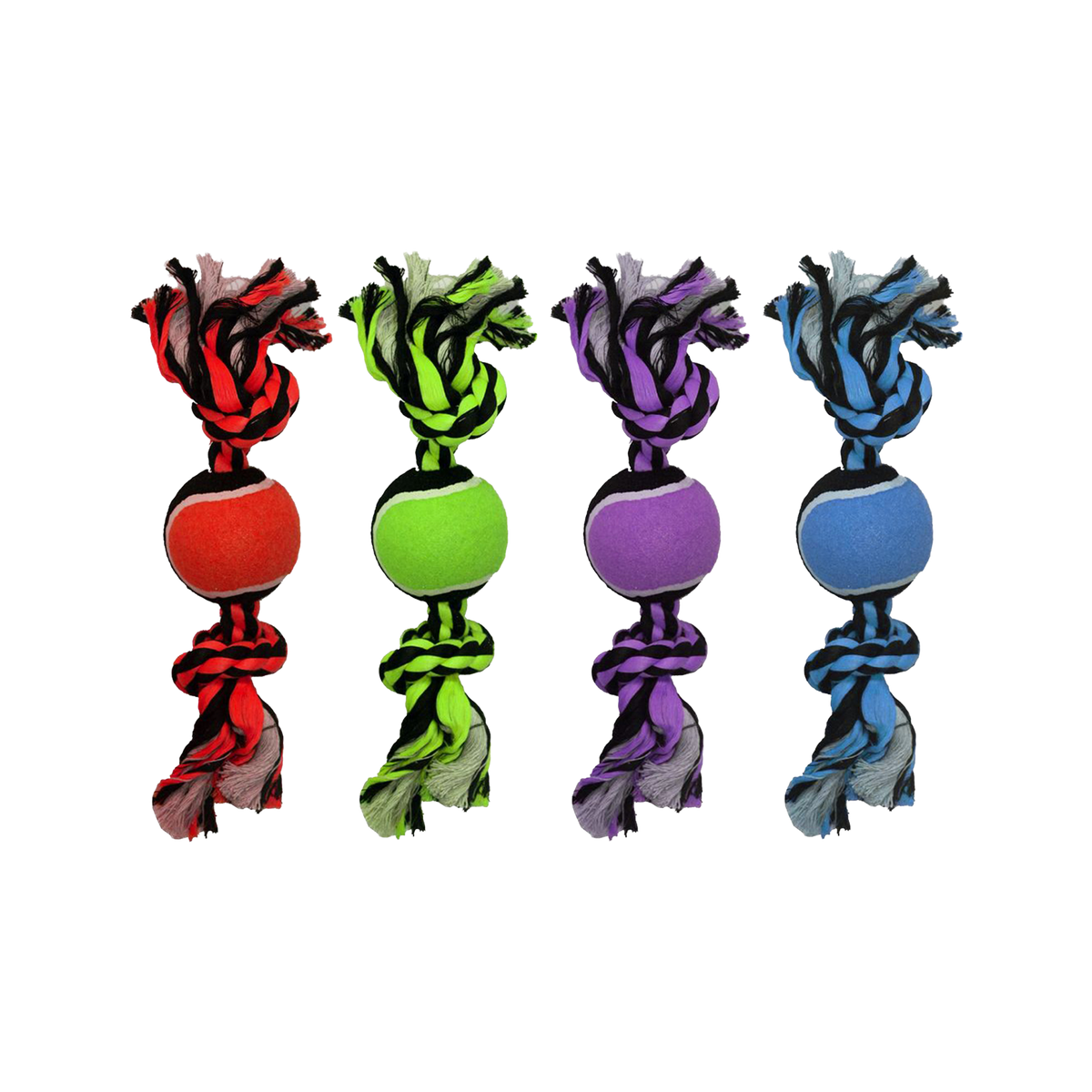 Incredipet 2-Knot Rope with Tennis Ball Dog Toy, Assorted 10 in